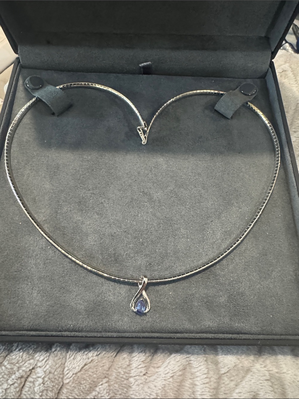 Sterling Silver Necklace with Teardrop Blue Pendant